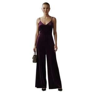 Urban Outfitters Sienna Velvet Jumpsuit L Ankle Wide Leg Burgundy Strappy Hippie